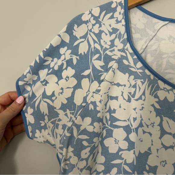 Lake Blue and White Floral Print Pajama Top - Picture 5 of 5